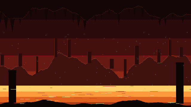 Glowing pixel lava landscape in the Nether