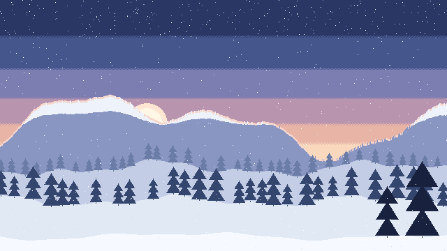 Snow-covered pixel mountains